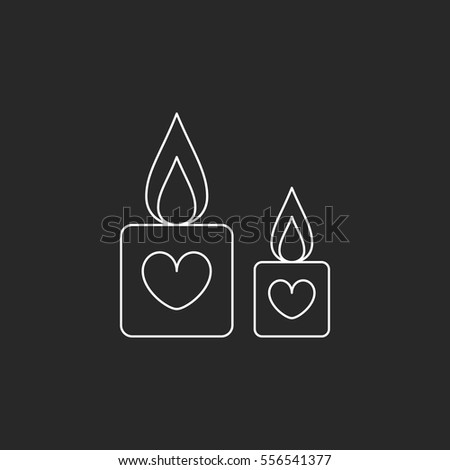 Valentines Day Candles symbol sign line icon on background