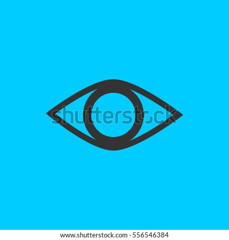 Eye icon flat. Simple vector black pictogram on blue background