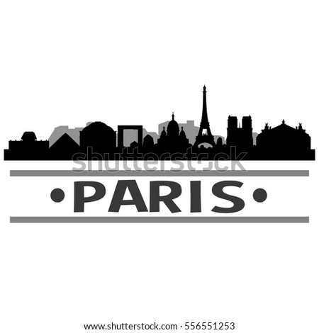 Paris Skyline Silhouette. Cityscape Vector Famous Buildings Clip Art Design.