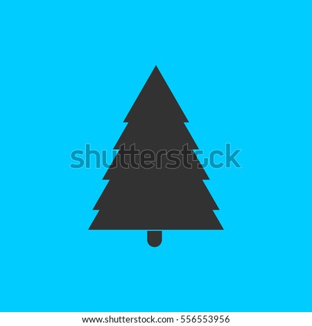 Spruce christmas tree icon flat. Simple vector black pictogram on blue background