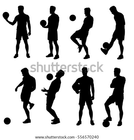 Soccer of futsal player silhouettes in various action poses.  Easy editable layered vector illustration. 