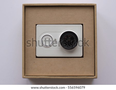 Camera Action Cam in box on a white background.