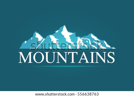 Vector Logo of Alps with Mountains Blue color on Dark Background. Emblem for Travel Company isolated.