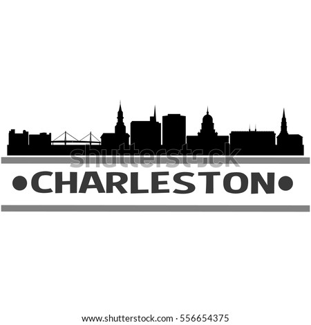 Charleston Skyline Silhouette. Cityscape Vector Famous Buildings Clip Art Design.