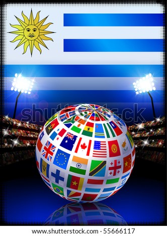 Flag Globe on Uruguay Stadium Soccer Match Original Illustration