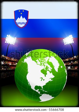 Globe on Stadium Background with Slovenia Flag Original Illustration