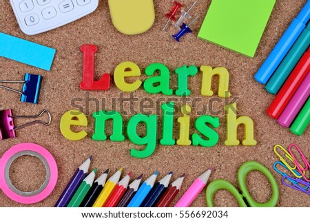 Learn english words on cork background