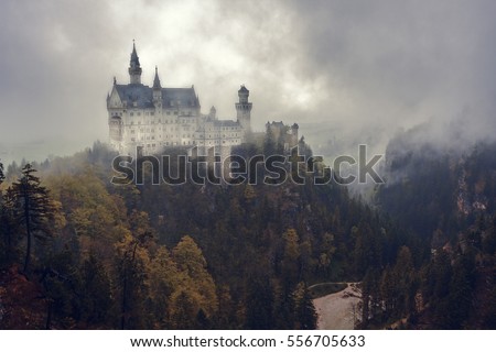 Neuschwanstein castle in Germany, Bavaria. Artistic post-production.