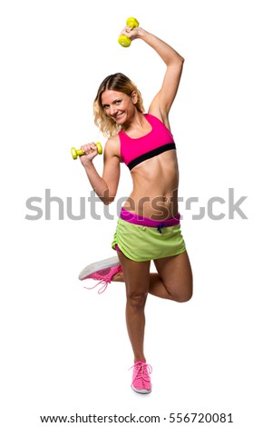 Sport woman making weightlifting