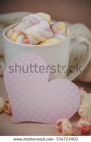 Good morning with hot chocolate on wooden table