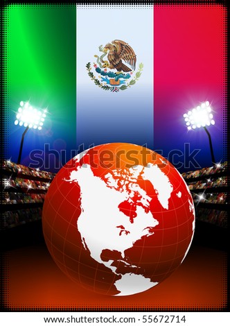 Globe on Stadium Background with Mexico Flag Original Illustration