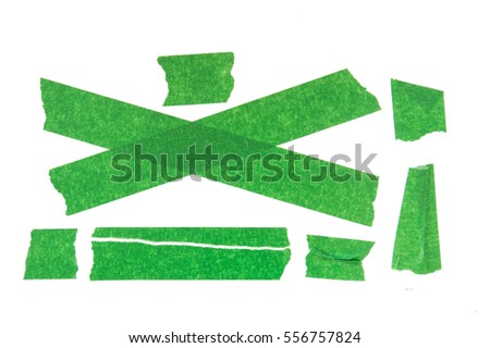 Collection of green used masking tape pieces