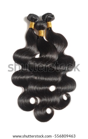 virgin remy body wave black human hair weave extensions Royalty-Free Stock Photo #556809463