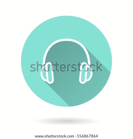 Headphone vector icon with long shadow. Illustration isolated for graphic and web design.