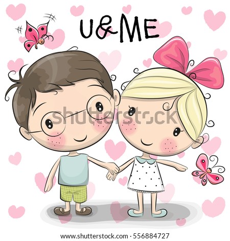 Cute Cartoon Boy And Girl Are Holding Hands On A Royalty Free Stock Vector Avopix Com