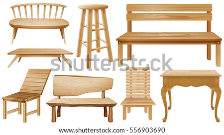 Different designs of wooden chairs illustration