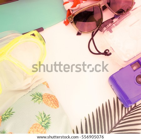 Snorkel flippers and mask on White background beach summer vacations 