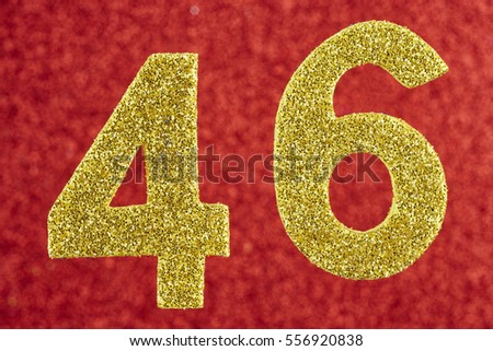 Number forty-six yellow color over a red background. Anniversary. Horizontal