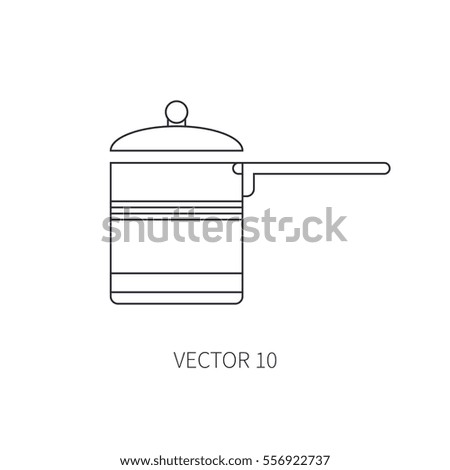 Line flat vector kitchenware icons - pan, pot. Cutlery tools. Cartoon style. Illustration, element for your design. Equipment for food preparation. Kitchen. Household. Cooking. Cook. Stove.