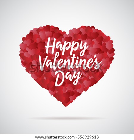Valentine day heart. Decorative background with lot of hearts. Happy valentines day lettering. Vector illustration.