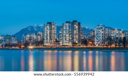English bay Vancouver Canada in blue evening with winter backgrounds,Vancouver Canada