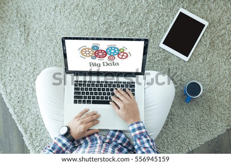 Gears and Big Data Mechanism on Laptop Screen