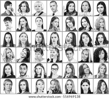 Portrait collage of many smiling faces