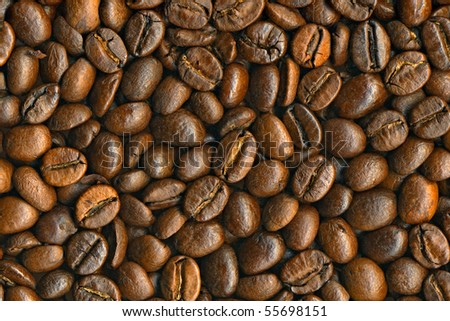 Black coffee beans background, high resolution scan