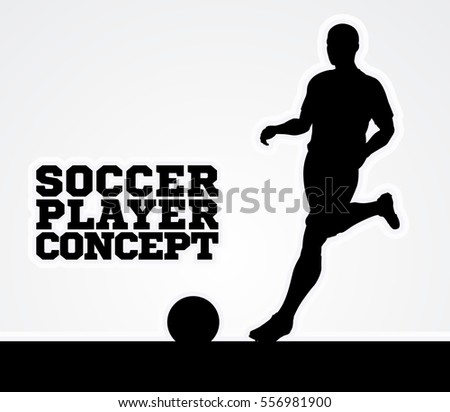 A stylised illustration of a soccer football player in silhouette running with the ball