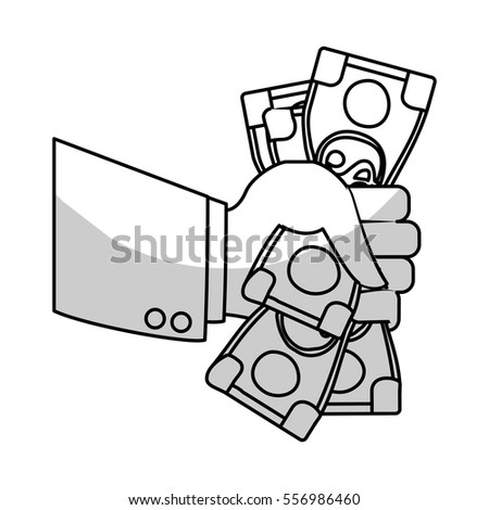 hand with money bills icon over white background. vector illustration