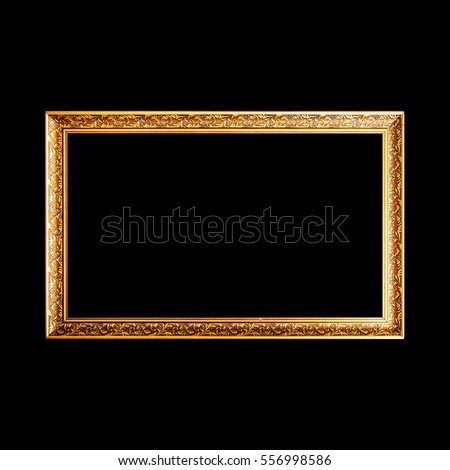 Gold wide wooden frame isolated on black background