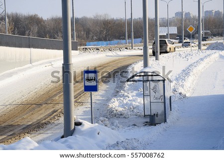 Empty public transport stop in the winter city