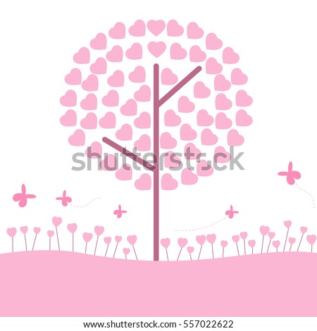 Tree of pink heart with flower in romance and valentine concept