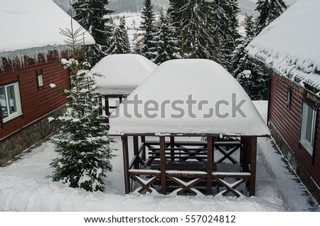 cozy wooden house in a snowy forest