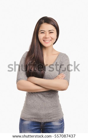 Casual Asian woman smiling portrait. Pretty girl smiling.