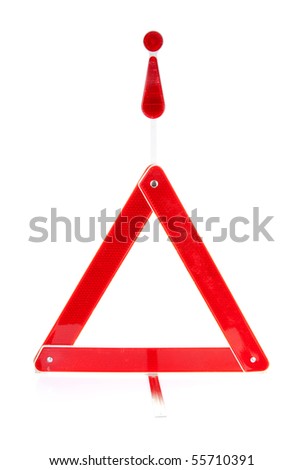 Foldaway reflective road hazard warning triangle isolated on a white background