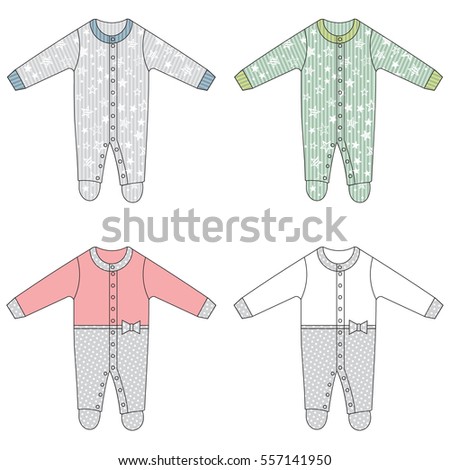 Baby cloths, baby footie for boy and girl, vector illustration