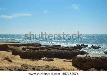 Bright shunshine blue sky natural ocean sea outdoors. Travel vacation holiday background