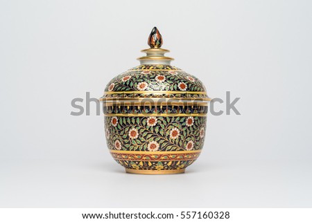 Chinese traditional ceramic vessels pot with Flowers ornament, Isolated.