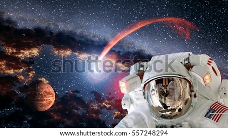 Astronaut planet Mars spaceman helmet comet space suit galaxy universe. Elements of this image furnished by NASA.