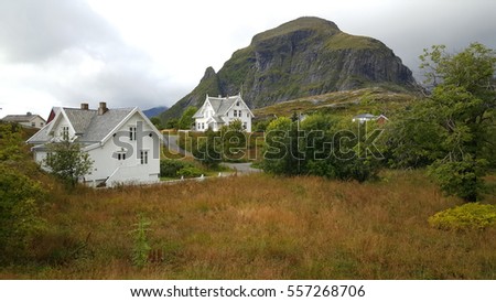White houses in the village A in Norway