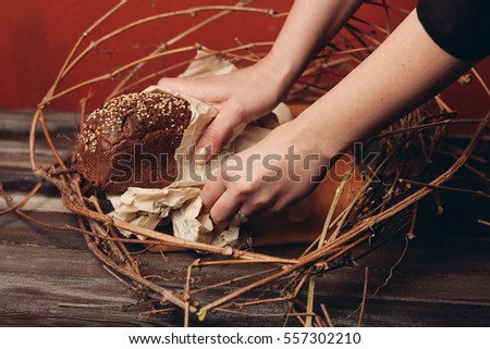 bread baguette in hands