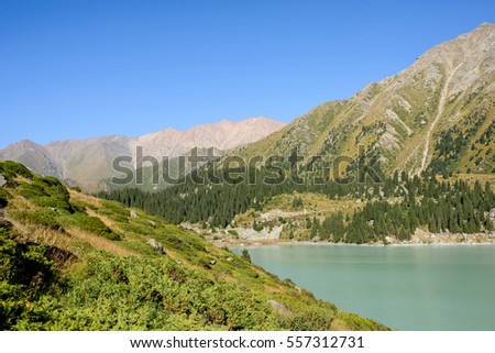 View of Almaty mountains and Big Almaty lake, near Almaty city, Kazakhstan