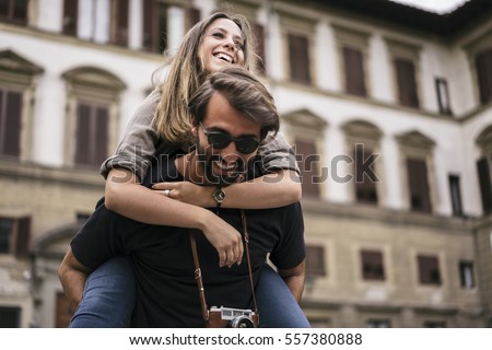 Young lovers visiting Florence as tourists
