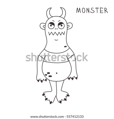 Doodle monster black and white vector drawing childish funny crazy character