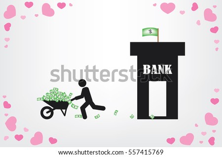 money in wheelbarrow, man, bank icon vector illustration EPS 10
