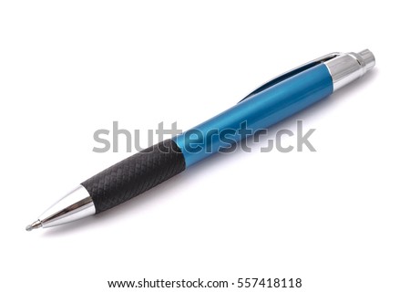 Blue pen isolated on white background  Royalty-Free Stock Photo #557418118