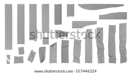Grey adhesive tape set. Torn pieces of tape isolated on white background. Design elements for your design Royalty-Free Stock Photo #557446324
