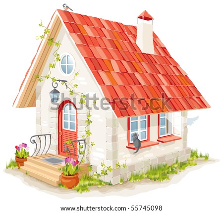 little fairy house with a tiled roof Royalty-Free Stock Photo #55745098