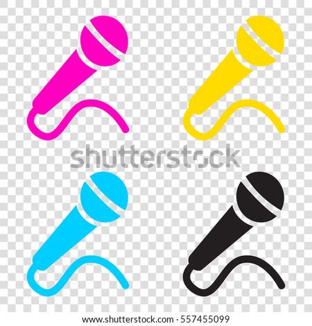 Microphone sign illustration. CMYK icons on transparent background. Cyan, magenta, yellow, key, black.